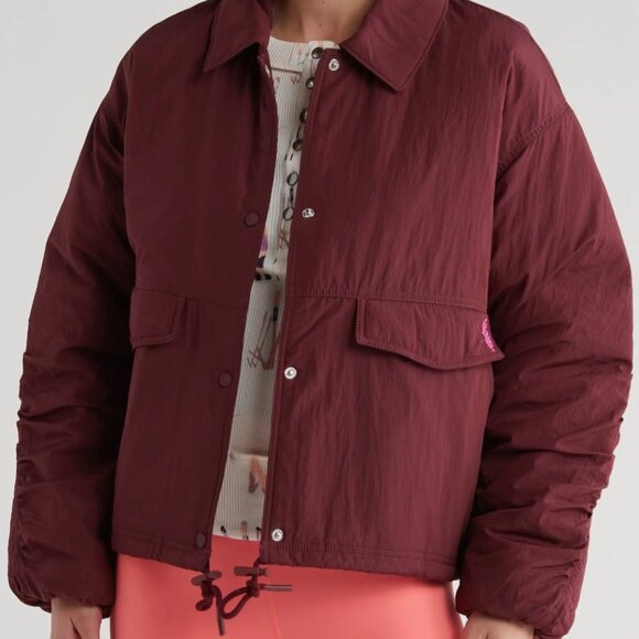Free People FP Movement Sz Medium Off The Bleachers Coaches Jacket Wine NWT $148 - Picture 2 of 16